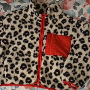 Old Navy Kids Leopard Print Puffer Jacket with Red Trim